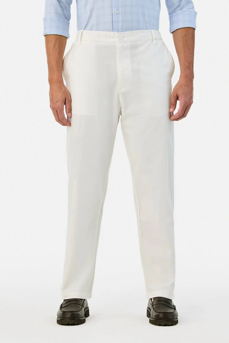 SNITCH White Linen Blend Relaxed Fit Trousers for Men | Best Price UAE